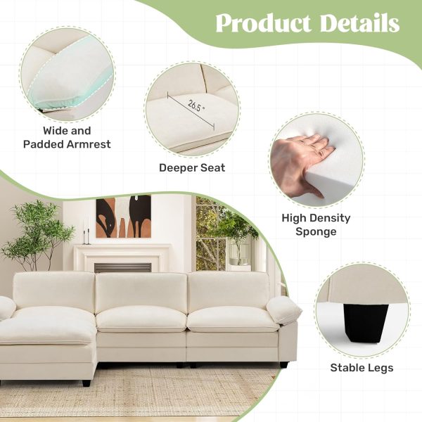 118" Modular Sectional Sofa,Comfy Cloud Couch Sectional Sofa with Ottoman,L Shaped 4-Seat Chenille Sleeper Deep Seat Sofas for Living Room,Bedroom and Apartment,Beige - Image 3