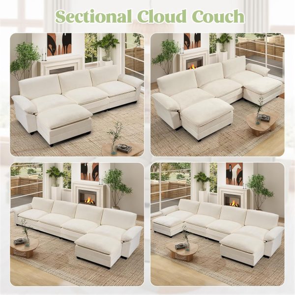 118" Modular Sectional Sofa,Comfy Cloud Couch Sectional Sofa with Ottoman,L Shaped 4-Seat Chenille Sleeper Deep Seat Sofas for Living Room,Bedroom and Apartment,Beige - Image 4