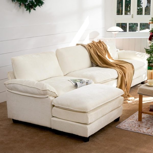118" Modular Sectional Sofa,Comfy Cloud Couch Sectional Sofa with Ottoman,L Shaped 4-Seat Chenille Sleeper Deep Seat Sofas for Living Room,Bedroom and Apartment,Beige - Image 7