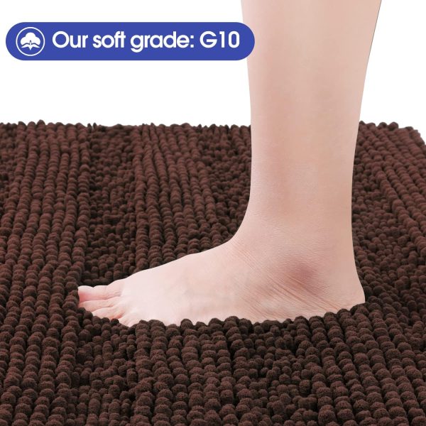ACCUMTEK Striped Brown Bathroom Rug Set 3 Pieces Ultra Soft, Non Slip Chenille Toilet Mat, Absorbent Plush Shaggy Bath Mats for Bathroom, Bedroom, Kitchen - Image 3