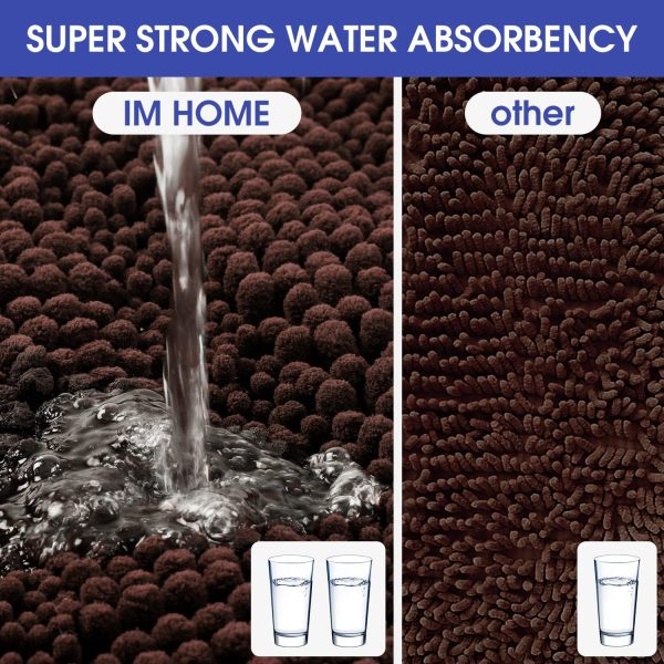 ACCUMTEK Striped Brown Bathroom Rug Set 3 Pieces Ultra Soft, Non Slip Chenille Toilet Mat, Absorbent Plush Shaggy Bath Mats for Bathroom, Bedroom, Kitchen - Image 4