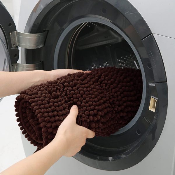 ACCUMTEK Striped Brown Bathroom Rug Set 3 Pieces Ultra Soft, Non Slip Chenille Toilet Mat, Absorbent Plush Shaggy Bath Mats for Bathroom, Bedroom, Kitchen - Image 6