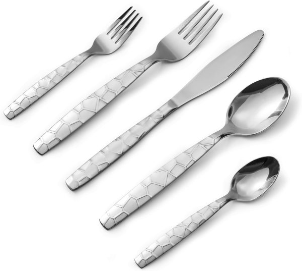 Bon Mosaic 20-Piece Stainless Steel Flatware Silverware Cutlery Set, Include Knife/Fork/Spoon, Mirror Polished, Dishwasher Safe, Service for 4 - Image 2