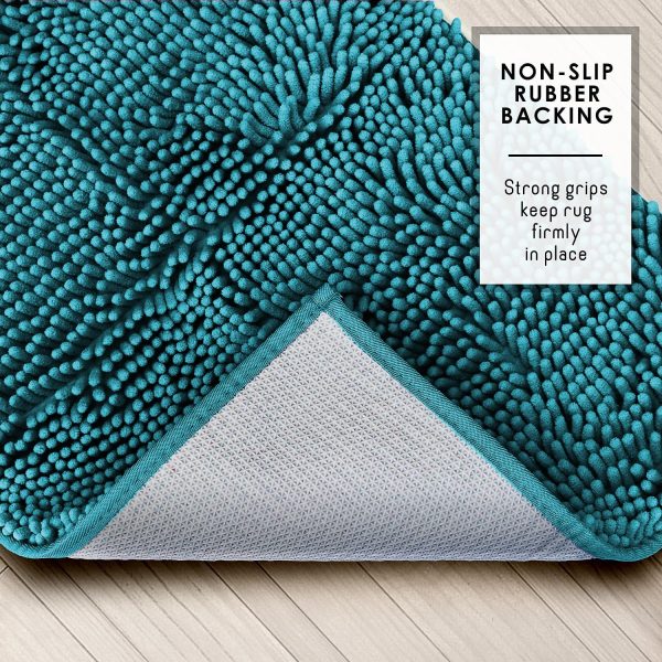 Hearth & Harbor Bathroom Rugs Sets 2 Piece, Chenille Bath Mat Set - Machine Washable Bath Mats for Bathroom Non-Slip Backing Rubber Quick Dry Bathroom Mat - Teal Bath Rug, 17x24-20x32 - Image 5
