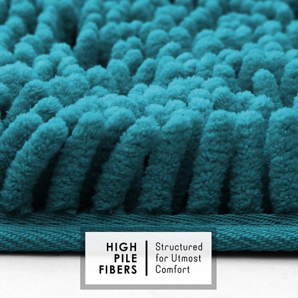 Hearth & Harbor Bathroom Rugs Sets 2 Piece, Chenille Bath Mat Set - Machine Washable Bath Mats for Bathroom Non-Slip Backing Rubber Quick Dry Bathroom Mat - Teal Bath Rug, 17x24-20x32 - Image 6