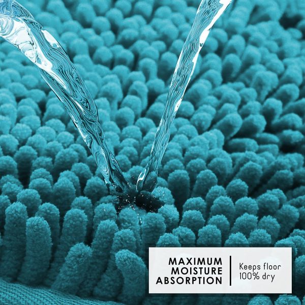 Hearth & Harbor Bathroom Rugs Sets 2 Piece, Chenille Bath Mat Set - Machine Washable Bath Mats for Bathroom Non-Slip Backing Rubber Quick Dry Bathroom Mat - Teal Bath Rug, 17x24-20x32 - Image 7