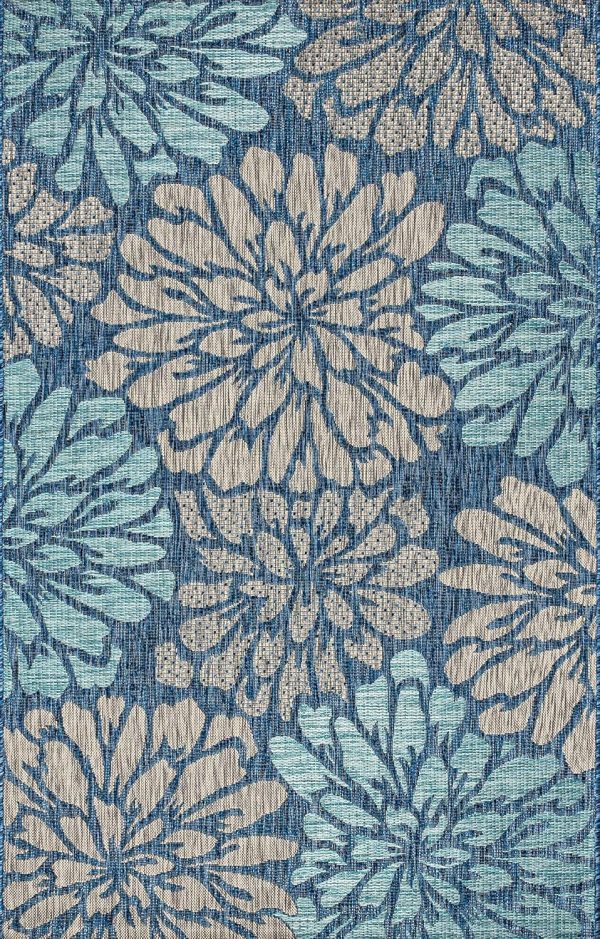 JONATHAN Y SMB110C-9 Zinnia Modern Floral Textured Weave Indoor Outdoor Area Rug Bohemian Coastal Easy Cleaning Bedroom Kitchen Backyard Patio Non Shedding, 9 X 12, Navy/Aqua - Image 8