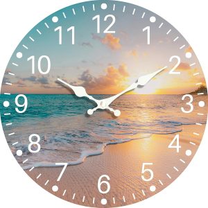 Sea Beach Blue Sky Sand 8 Inch Small Wooden Wall Clock - Silent Non-Ticking Battery Operated Decorative Clock for Kitchen, Home, Bedroom, and Office
