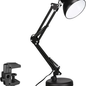 TORCHSTAR Metal Desk Lamp with Clamp, Swing Arm, Architect Adjustable Gooseneck Table Lamp, Clip Desk Lights for Home Office, Work, Study, Reading, E26 Base, Multi-Joint, Black