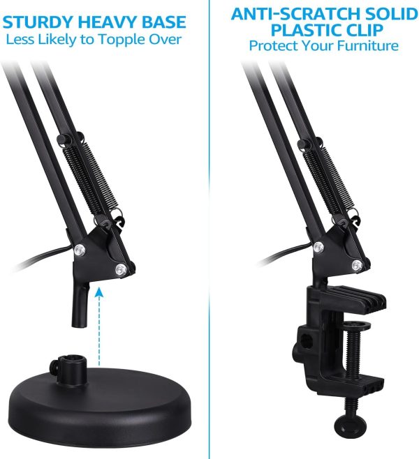 TORCHSTAR Metal Desk Lamp with Clamp, Swing Arm, Architect Adjustable Gooseneck Table Lamp, Clip Desk Lights for Home Office, Work, Study, Reading, E26 Base, Multi-Joint, Black - Image 2