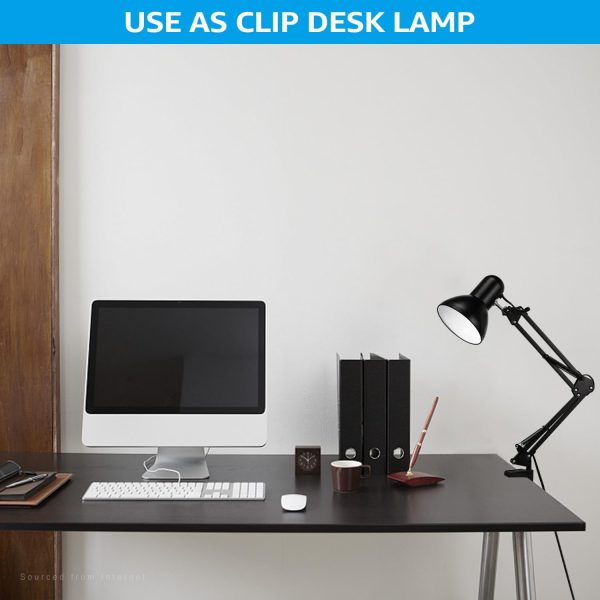 TORCHSTAR Metal Desk Lamp with Clamp, Swing Arm, Architect Adjustable Gooseneck Table Lamp, Clip Desk Lights for Home Office, Work, Study, Reading, E26 Base, Multi-Joint, Black - Image 4