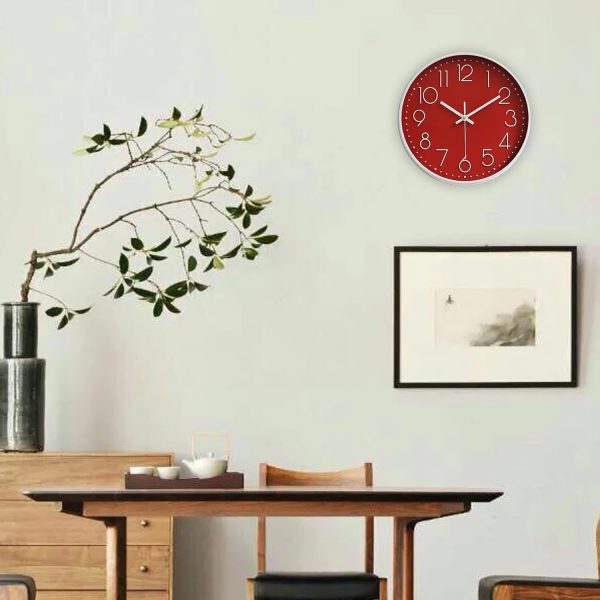 Wall Clocks Battery Operated Non-Ticking Red Clock 12 Inch Kitchen Wall Clock Quartz Silent Movement Large Decorative Clock Arabic Numerical for Home Office Decor - Red - Image 6