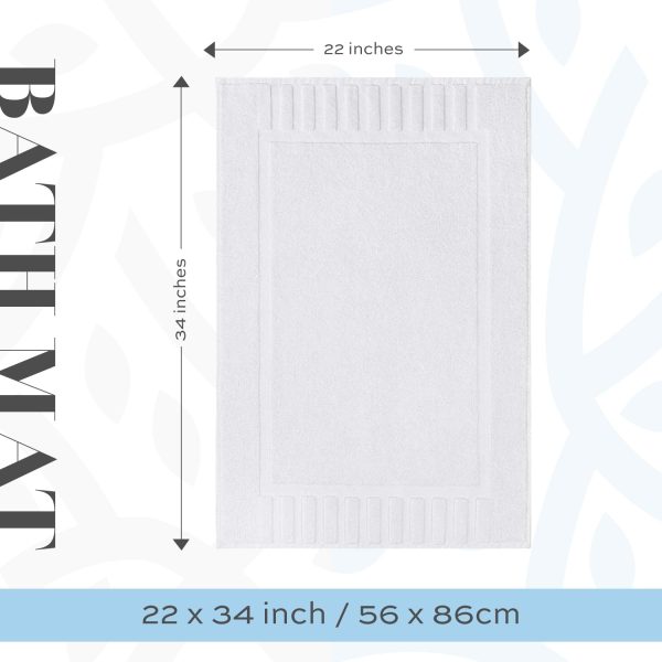 White Classic Luxury Bath Mat Floor Towel Set - Absorbent Cotton Hotel Spa Shower/Bathtub Mats [Not a Bathroom Rug] 22"x34" | 2 Pack | White - Image 3