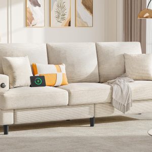 YITAHOME 88 inch 3 Seater Couch, Cloud Couches Sofas for Living Room with Extra Deep Seats, Modern Corduroy Comfy Sectional Sofa with USB & Type-C Ports for Apartment Small Space, Beige